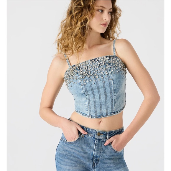 Steve Madden Eras Denim Top - Picture 2 of 10